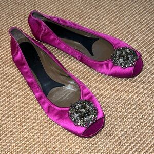 Marni Glitter Peep Toe Magenta Ballet Flats
